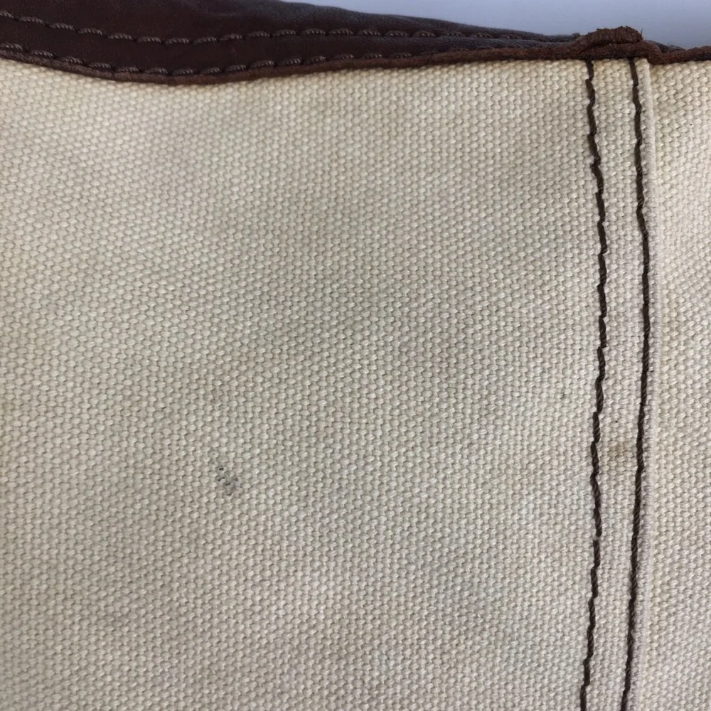 Lucky Brand Italian Leather & Canvas Shoulder Bag Brown Tan Hobo Bag Purse